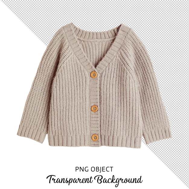 Front view of kids basic cardigan on transparent background