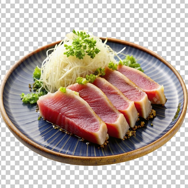 front view of maguro titoki seared tuna with pun transparent background