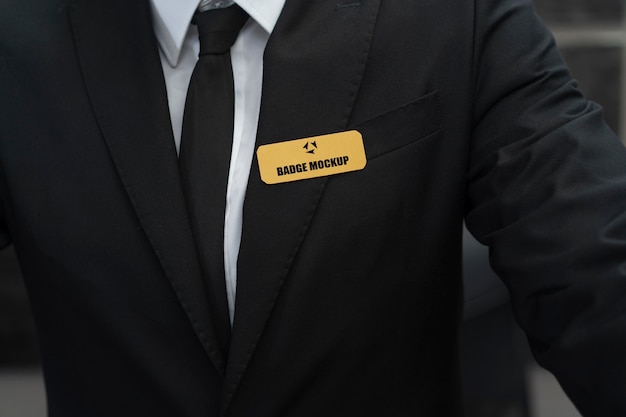 Front view man wearing badge