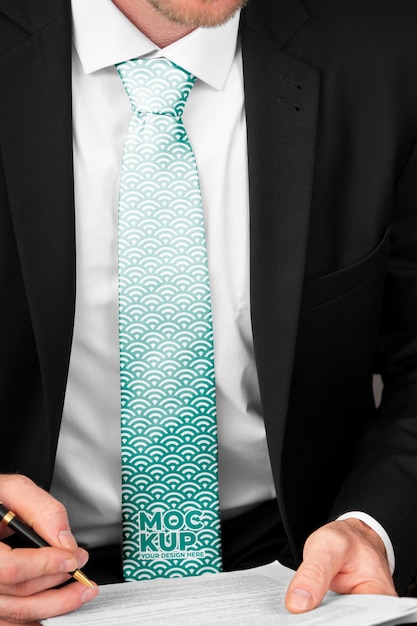 Front view man wearing green tie