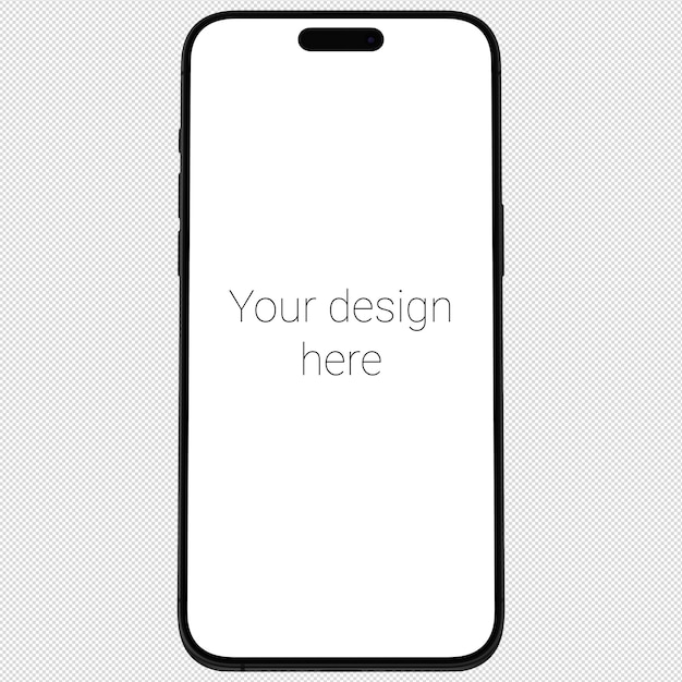 PSD front view mockup of black smartphone similar to iphone 15 without background