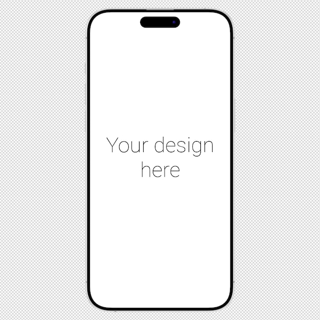 Front view mockup of white smartphone similar to Iphone 15 without background