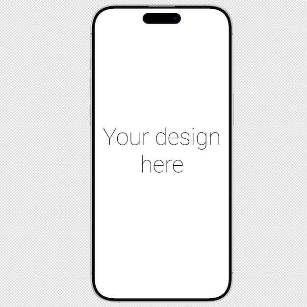 Front view mockup of white smartphone similar to Iphone 15 without background