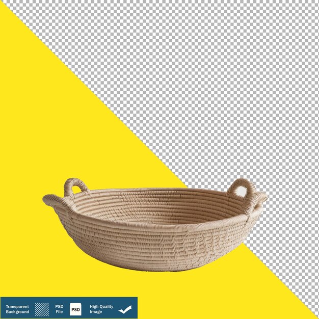 Front View of Modern Woven Basket Boho Laying Transparent Background PNG PSD