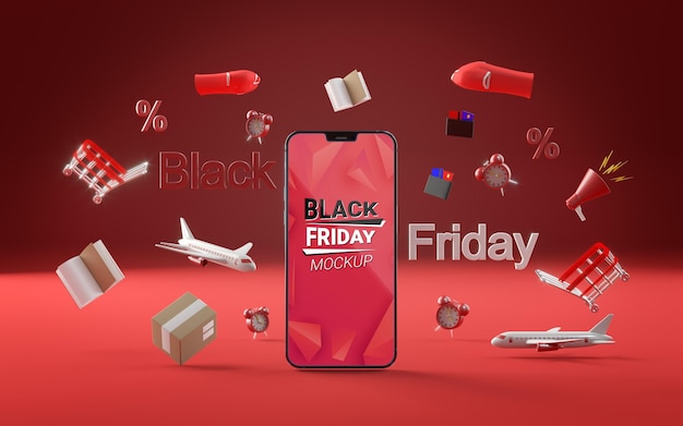 Front view offers for black friday red background