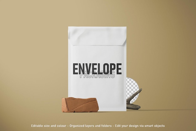 front view paper shipping envelopes packaging mockup 3d render