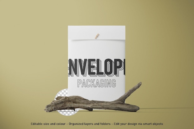 front view paper shipping envelopes packaging mockup scene 3d render