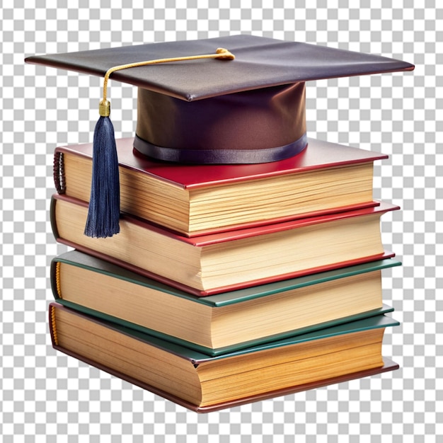 PSD front view of stacked books graduation on transparent background