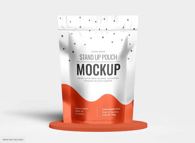 PSD front view standup pouch bag packaging mockup with dark background