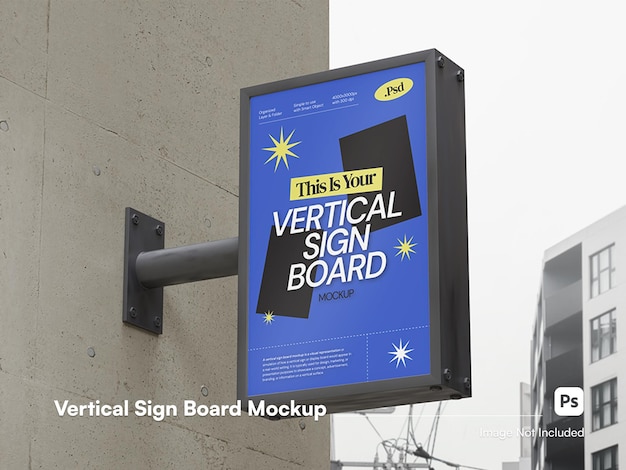 Front View Vertical Signboard Wall 3D Isolated Mockup