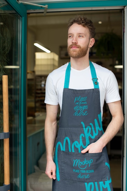 Front view waiter wearing apron