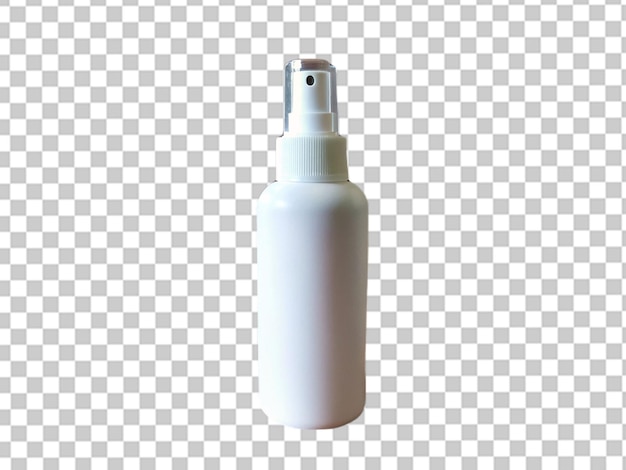 front view white plastic bottle with sprayer on a white wall