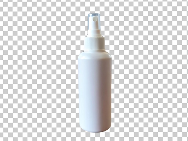 front view white plastic bottle with sprayer on a white wall