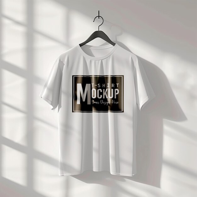 PSD front view white short sleeve tshirt plain round neck mock up concept