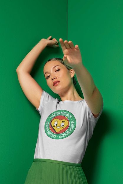 Front view woman posing in studio