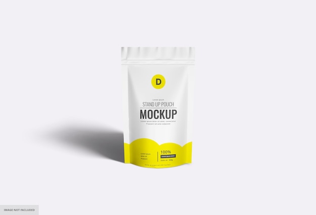 PSD front view yellow standup pouch bag packaging mockup