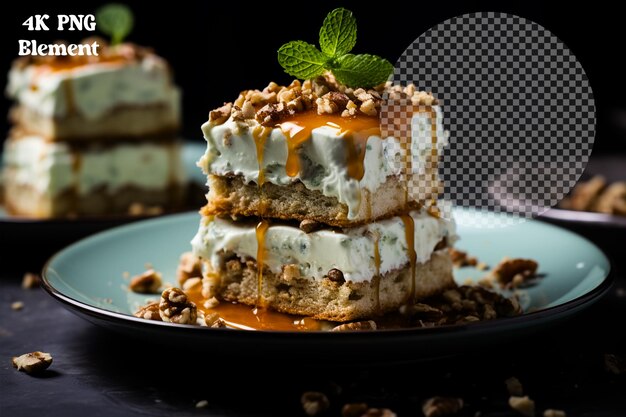 PSD front view of yummy waffle cakes on a transparent dark background