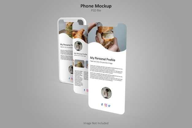 Frontal minimal 3d phones mockup levitating