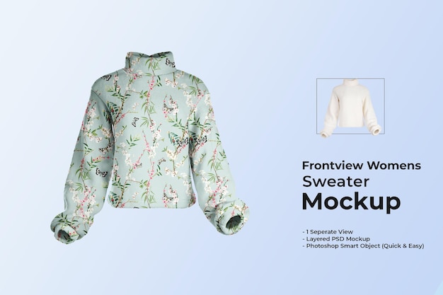 Frontview womens turtle neck sweater mockup