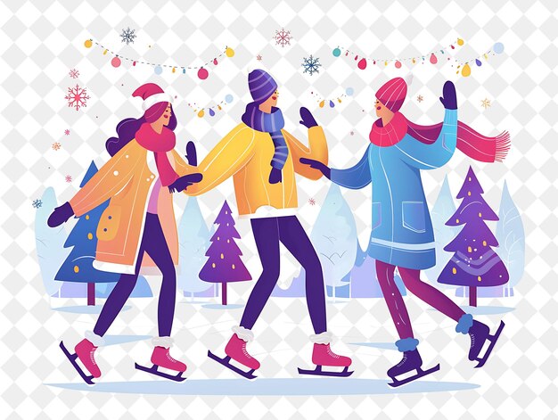 Frosty Christmas Ice Skating Rink With Couples Skating and L Illustration Christmas Art Design