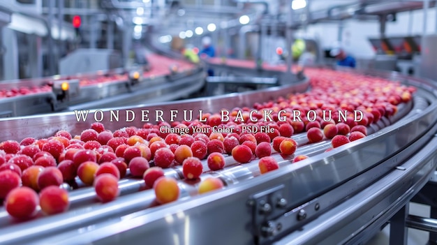 PSD frozen cherries moving along a conveyor belt in a factory