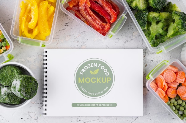 Frozen food with notepad mockup design