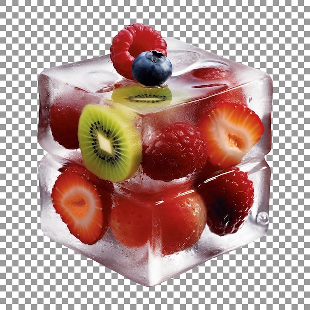 Frozen fruits cube isolated on transparent background