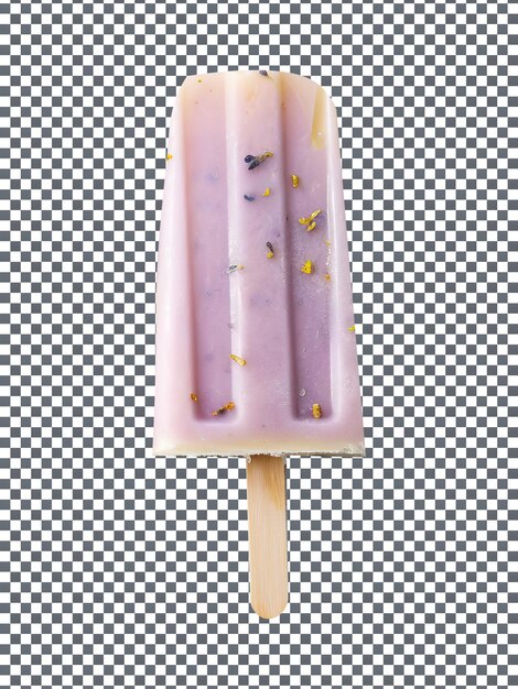 Frozen purple lavender lemon popsicle isolated on transparent background