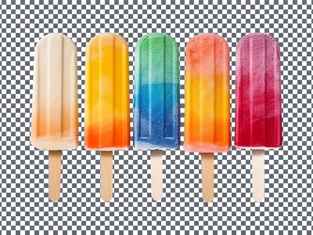 Frozen rainbow popsicles isolated on transparent background