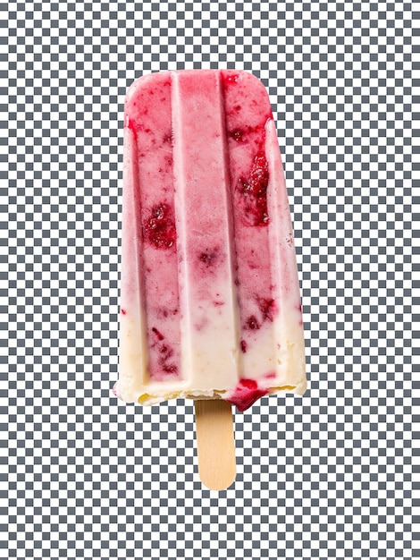 Frozen raspberry milk popsicle isolated on transparent background