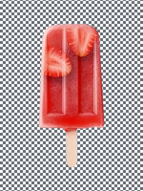 Frozen strawberry popsicle isolated on transparent background