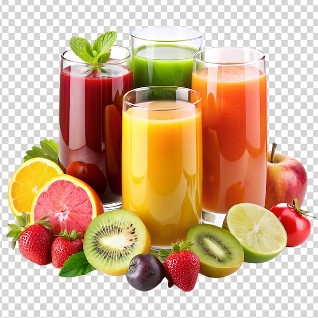 Fruit and juice display on transparent background