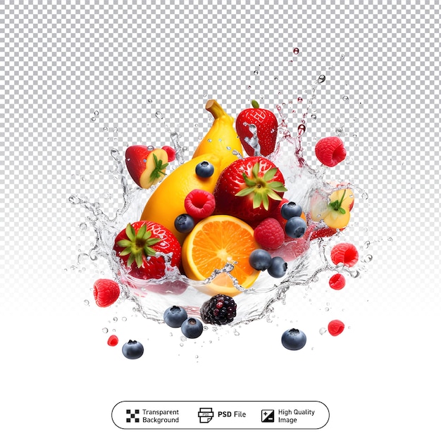 PSD fruit mix in water splash on white background generative ai