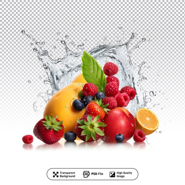 PSD fruit mix in water splash on white background generative ai