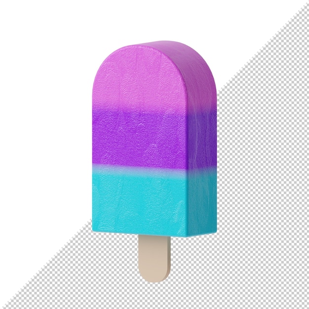 Fruit popsicle colorful ice creams on wooden stickSummer concept 3D illustration render Has clipping path