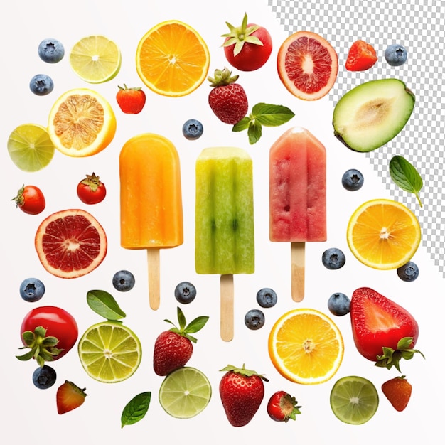 PSD fruit popsicle mockup on transparent background