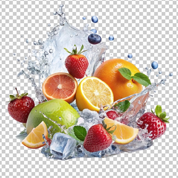 PSD fruit splashing in the water with joice glass