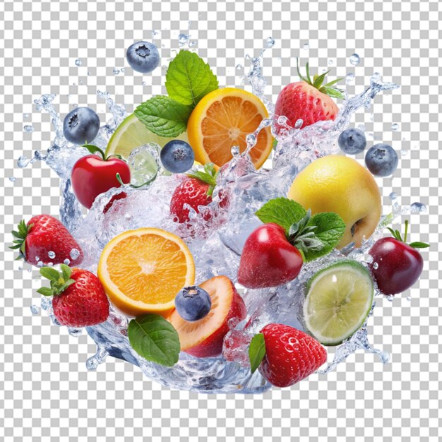 PSD fruit splashing in the water with joice glass