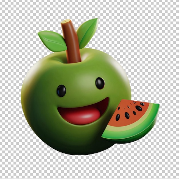 a fruit with a face and a slice of watermelon on it