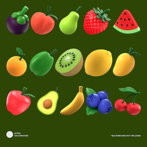 PSD fruits 3d icon set