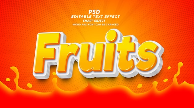 Fruits 3d PSD text effect photoshop template with cute background