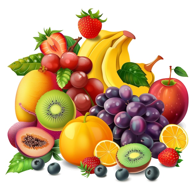 Fruits and berries isolated on transparent background Fruits and berries background