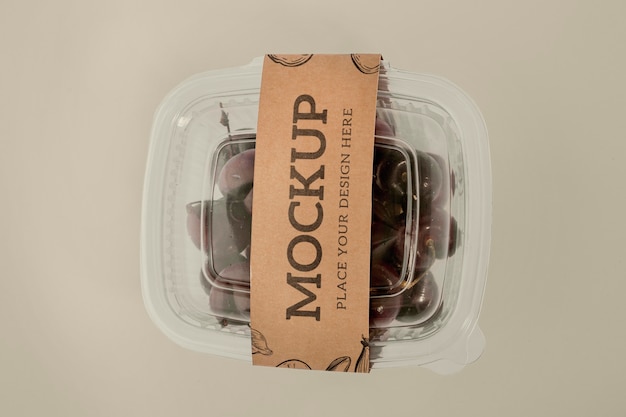 Fruits in mock-up packaging arrangement