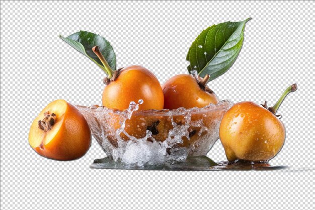 PSD fruits in splash of juice medlar realistic on transparent background