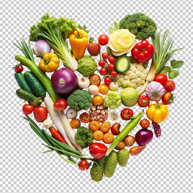 Fruits and vegetables in heart shape on transparent background