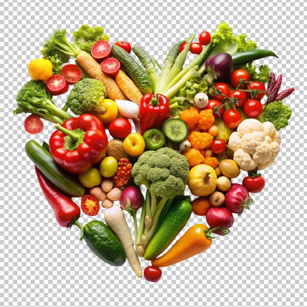 Fruits and vegetables in heart shape on transparent background