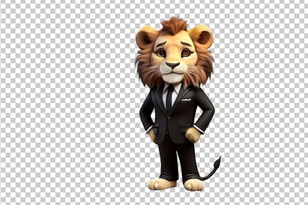 PSD full body 3d character of a cute lion wearing black suite