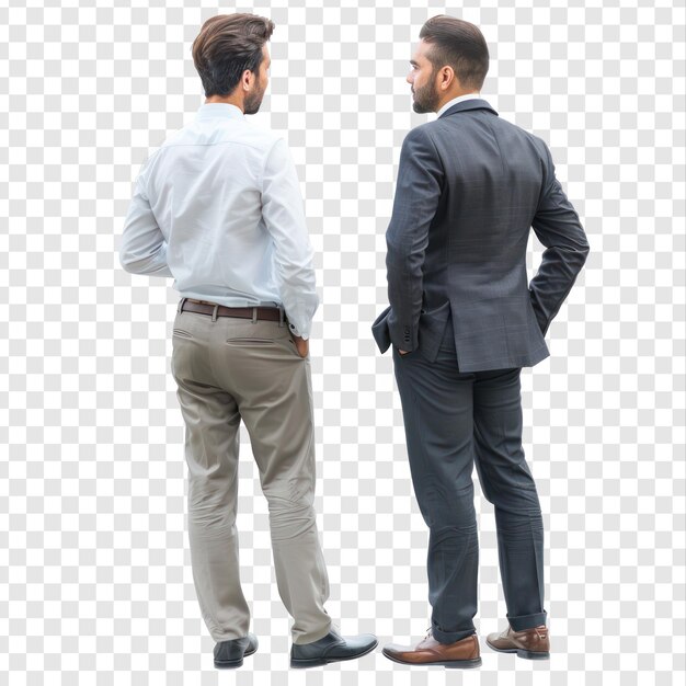 PSD full body back view of two businessman discussing something on transparency background psd