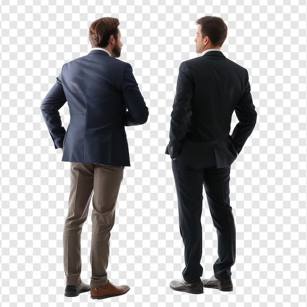 full body back view of two businessman discussing somethingon transparency background PSD