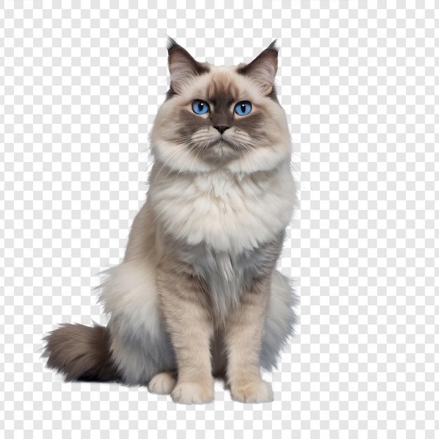 Full body of ragdoll cat isolated on transparent background